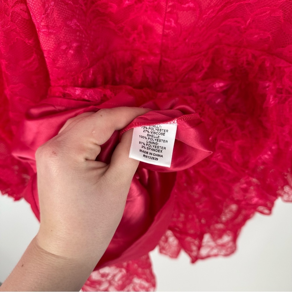 Majorelle Brielle Pink Lace Tiered Puff Sleeve Balloon Sleeve Barbie Mini Dresss - Picture 9 of 9